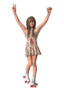 3D digital render of a cute girl on inline skates isolated on white background