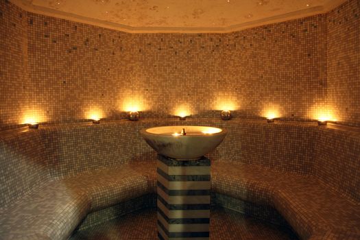 gym - room for turkish bath with central fountain and candles