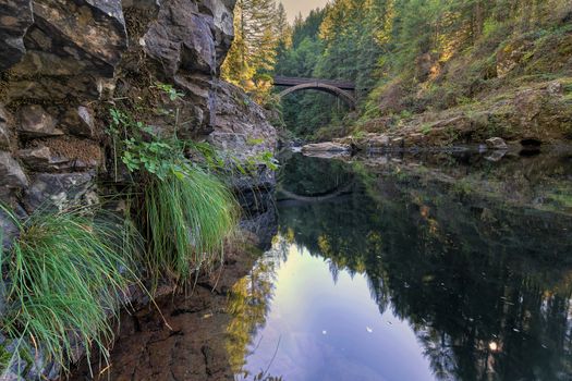 Arch Bridge Over East Fork of Lewis River at Moulton Falls Park in Washington State