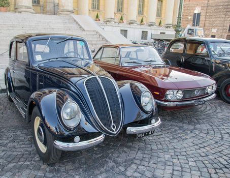 VERONA, ITALY - JANUARY 6: Classic vintage cars. Benaco Classic Autoclub organizes a gathering called "witch of the policeman" on Verona Tuesday, January 6, 2015. The proceeds are donated to charity.