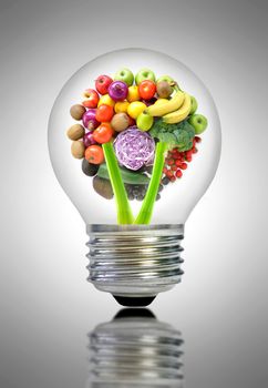 Fruit and vegetable ingredients inside a light bulb 
