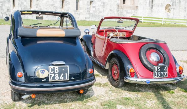 VERONA, ITALY - SEPTEMBER 27: Topolino cars. Topolino Autoclub Italia organizes a gathering on Lake Garda Sunday, September 27, 2014. Cars and enthusiasts from all over Italy.