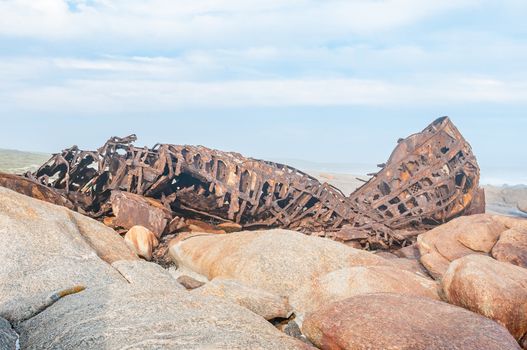 The wreck of the Aristea, a fishing trawler that ran aground on 4th July 1945 at Hondklipbaai on the South African Atlantic coast. The ship also served as mine sweeper in World War 2