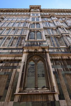 In the picture a view from the bottom up in vertical of the cathedral of Florence