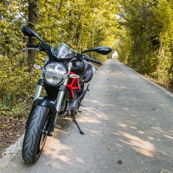 monster motorbike in a green yellow natural tunnel