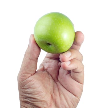 Green Apples in Hand isolate white background