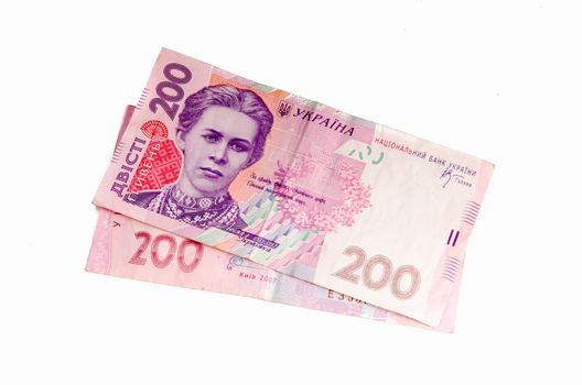 Money Ukraine. Note two hundred hryvnia. Portrait of the Ukrainian poetess Lesya Ukrainka