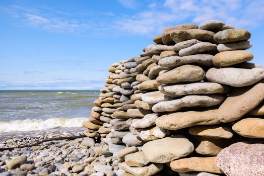 Wall of the stones on the seashore