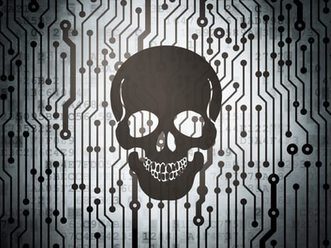Health concept: circuit board with  Scull icon, 3d render