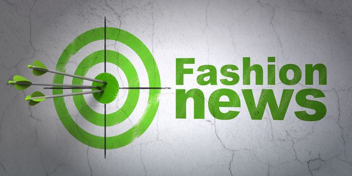 Success news concept: arrows hitting the center of target, Green Fashion News on wall background