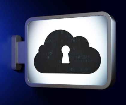 Cloud networking concept: Cloud With Keyhole on advertising billboard background, 3d render