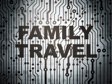 Travel concept: circuit board with  word Family Travel, 3d render