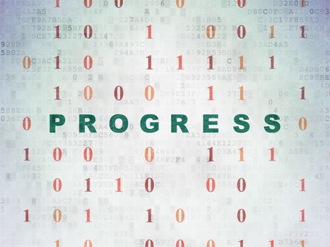 Business concept: Painted green text Progress on Digital Paper background with Binary Code