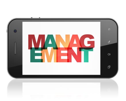 Business concept: Smartphone with Painted multicolor text Management on display