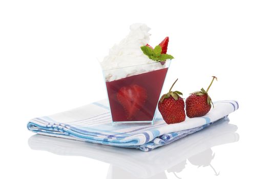 Delicious strawberry jelly dessert isolated on white background. 