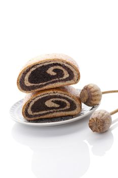 Poppy seed cake roll. Traditional dessert cake.