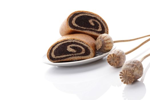 Poppy seed cake roll. Traditional dessert cake.