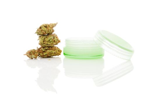 Cannabis moisturizer cream. Alternative healthy hemp skincare cosmetics.