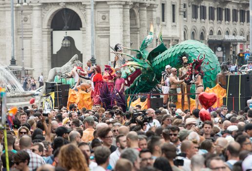 ROME, ITALY - JUNE 13, 2015: Rome hosts a popular Pride celebration - Rome Gay Pride on June 13, 2015.  Rome Gay Pride parade takes place on this day, drawing thousands of spectators and participants 