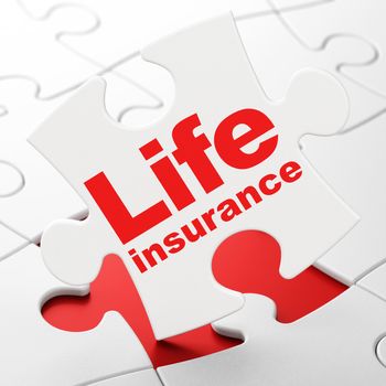 Insurance concept: Life Insurance on White puzzle pieces background, 3d render