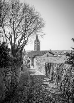 ancient medieval road that leads from the village of Soave (Italy) to the castle on the hill