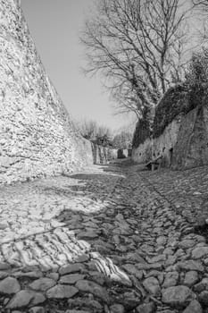 ancient medieval road that leads from the village of Soave (Italy) to the castle on the hill