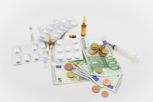 composition with euros, bullets, drugs