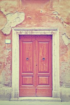 Wooden Ancient Italian Door in Historic Center, Instagram Effect