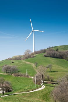 single wind turbine on the hill