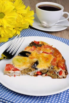  piece of omelette eggplant, leek, tomatoes and pepper with cheese