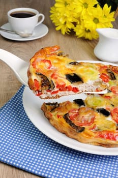 omelette eggplant, leek, tomatoes and pepper with cheese
