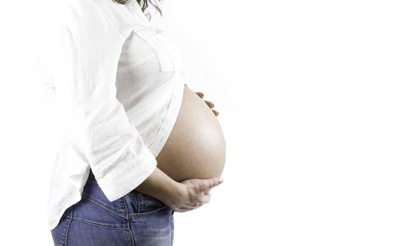 the sweet expectation of a pregnant on white background