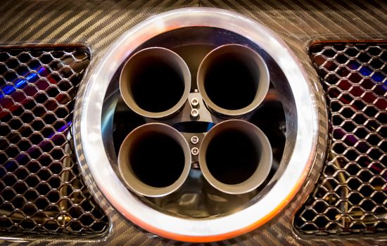 central exhaust pipes of a sports car