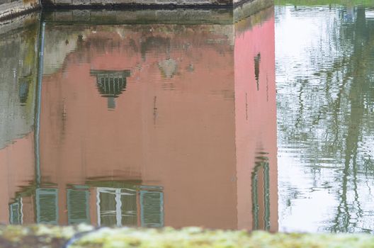 Water Reflection of an old moated castle near Dusseldorf Kaiserswerth.

