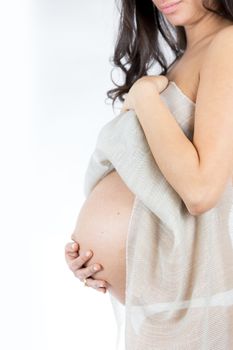 the sweet expectation of a pregnant on white background