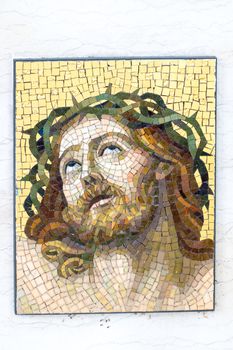 Mosaic of Jesus Christ with crown of thorns.