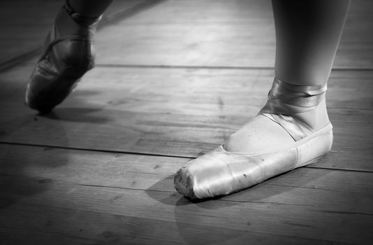 Details of the ballet shoes of a dancer