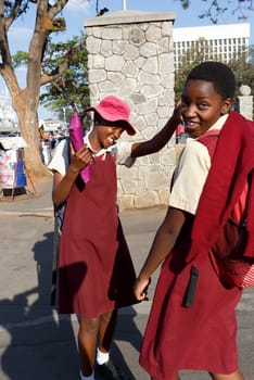 ZIMBABWE, BULAWAYO, OCTOBER 27: African student behind school in Bulawayo, the second largest city in Zimbabwe, October 27, 2014, Zimbabwe