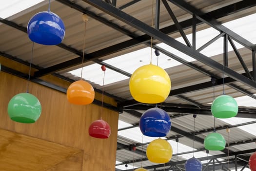 The colorful hanging ceramic lamp for decoration