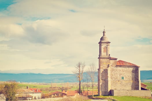 Medieval Spanish Church Surrounded by Fields, Instagram Effect