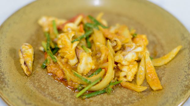 Fried squid with salted egg, Thai food menu