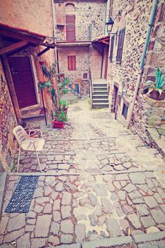 Courtyard with Old Buildings in Tuscany, Instagram Effect