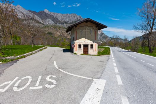 Church at the Crossroads in the Italian Alps