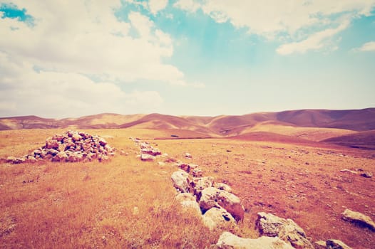 Big Stones in Sand Hills of  Israel, Instagram Effect