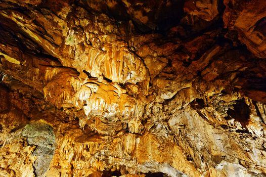 Stalactite and Stalagmite in the Deep Dark Cave