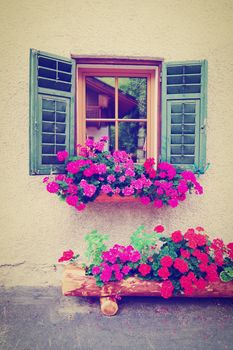  Italian Window Decorated with Fresh Flowers, Instagram Effect