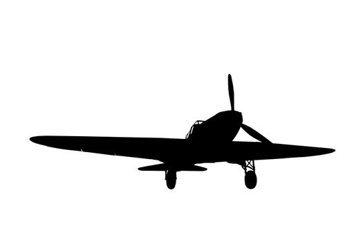 Silhouette of an airplane, isolated on white background.