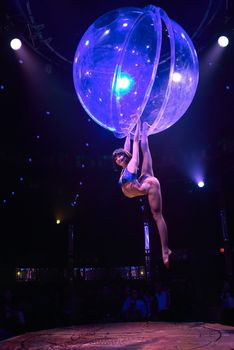 CANADA, Toronto:  Lucia Carbines performs as Miss A in a Bubble in Toronto on October 1, 2015.