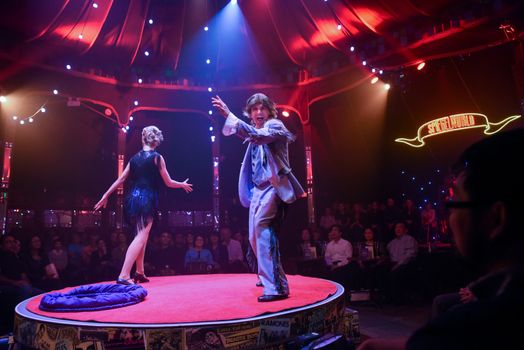 CANADA, Toronto:  Don Colliver and Jamie Franta are the hosts of Spiegelworld's Empire in Toronto on October 1, 2015.