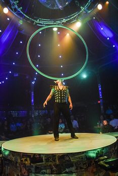 CANADA, Toronto: Yasu Yoshikawa is the master of rings at Spiegelworld's Empire in Toronto on October 1, 2015. 